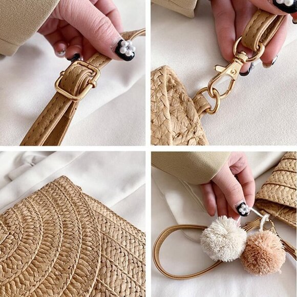 Compact Straw Crossbody Bag with Detachable Strap - Fashionable Travel Essential - Picture 6 of 6